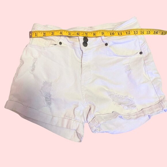 High-Waisted White Distressed Denim Shorts – Button Fly, Size M - Picture 5 of 6